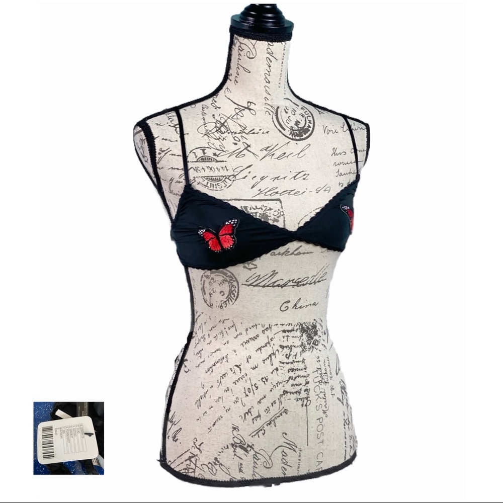 ANTHROPOLOGIE OUT FROM UNDER NWT Black Butterfly Embroidered Bralette